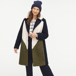 NWT J.CREW Colorblock Faux Shearling Topcoat